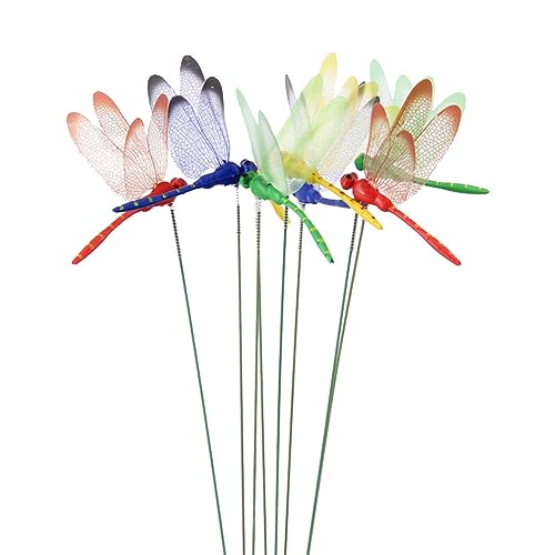 10 Pcs Metal Dragonfly Stakes Sticks Colorful Yard Stakes Flower Pot Plant Stakes Outdoor Decorative Garden Stakes Lawn Patio Art Ornaments