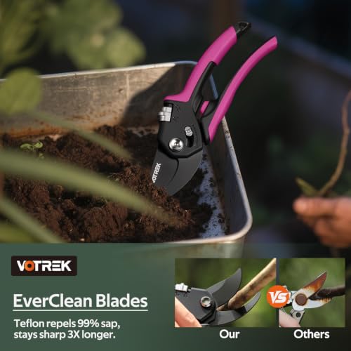 Garden Shears, Patented Stepless Handle Opening for All Hand Sizes - color: Pink