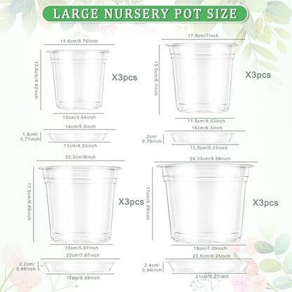 12PCS 5.75/7/8/10 in Clear Nursery Pots with Drainage Plant Pots