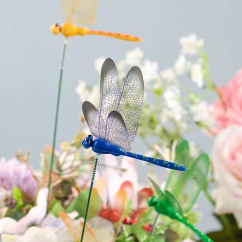 VGOODALL 24 PCS Dragonfly Garden Stakes, Plastic Garden Decorations - style: Luminous Dragonflies