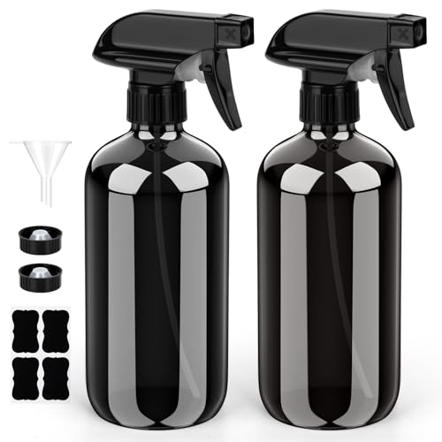 Bontip Glass Spray Bottle 16 oz for Cleaning, Plants (2 Pack, Black) - color: Black, size: 16 Ounces