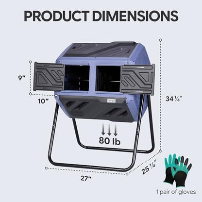 Werph 43 Gallon Outdoor Rotating Compost Bin, Dual Chamber, Purple & Black - color: Purple & Black