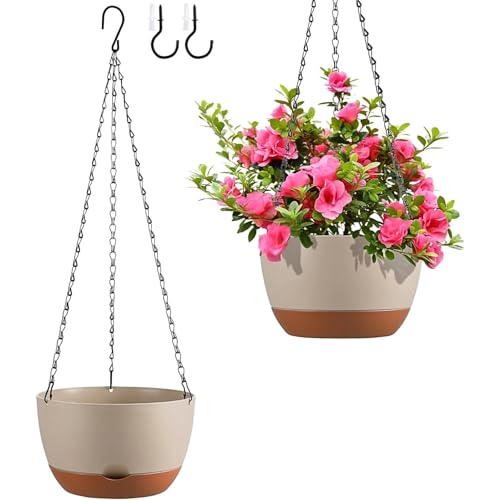 Set of 2-10 Inch Hanging Planters for Indoor Outdoor Plants - color: Beige, size: 10 Inch
