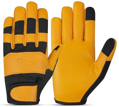 HADIZ Leather Gardening & Working Gloves Men & Women Rose Pruning Breathable Thorn Proof & Garden Tweezer Set - size: Medium