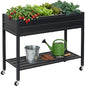 32" Tall Galvanized Raised Garden Bed with Legs Wheels & Shelf, Black - color: Black