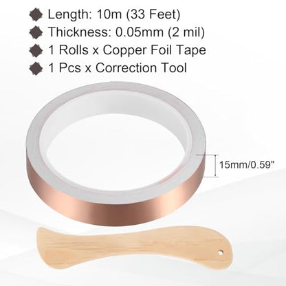 Copper Foil Tape 0.59" x33FT Single Conductive Adhesive Tape - size: 0.59 Inch x 33 FT