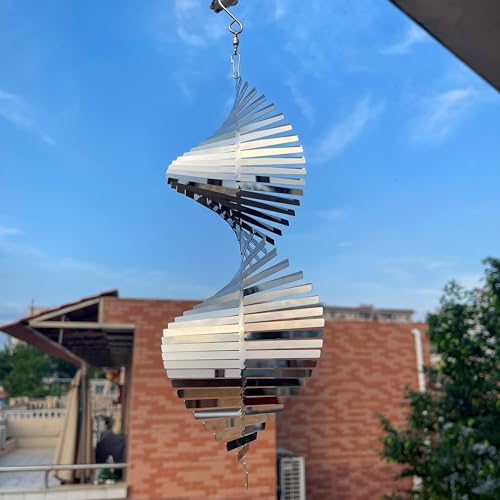 Hanging Wind Spinners Stainless Steel Metal Outdoor Garden Decor, Highly Reflective Bird Deterrent to Scare Birds Away from Yard Patio Farm 12inch,Birthday Gifts for Mom,Mother's Day,Aunt Gifts - color: Silver Spiral 12inch