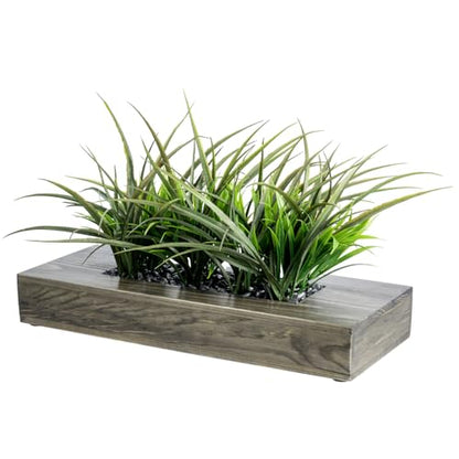 MyGift 10-Inch Artificial Grass Plant in Rectangular Wood Planter (Weathered Gray, 14 Inch) - color: Weathered Gray, size: 14 Inch