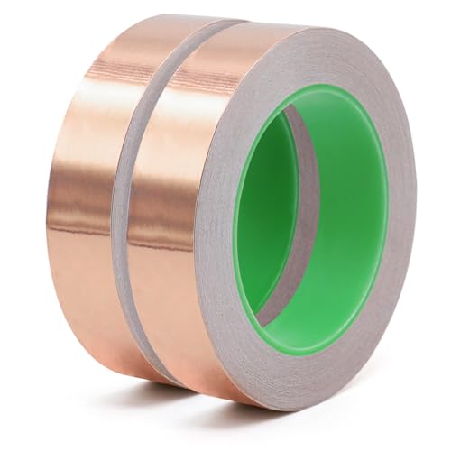 BOMEI PACK Copper Tape 2 Pack 1.97mil x 1inch x 66ft with Conductive Adhesive for Guitars and Shielding, Slugs,Stained Glass, Electrical Repairs, Grounding - size: 2 Pack, 1 Inch X 66 Ft