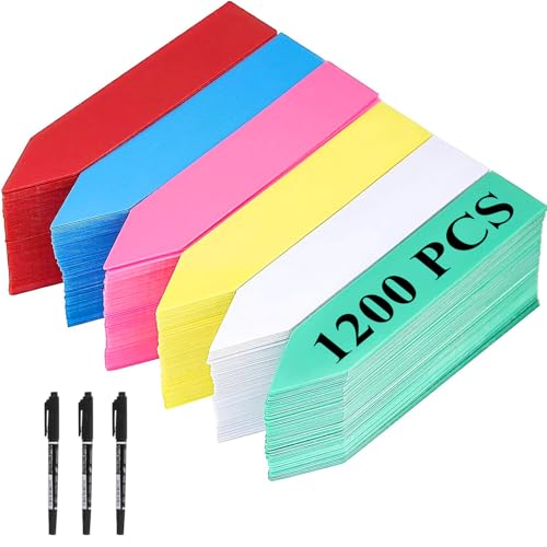 KINJOEK 1200 PCS 2 x 0.4 Inch Colored Plant Labels, Plastic Plant Tags and Labels for Garden, Plant Name Label Bulks for Seeding Potted Plants Nursery Bonsai Gardening Herbs Flowers, 6 Colors