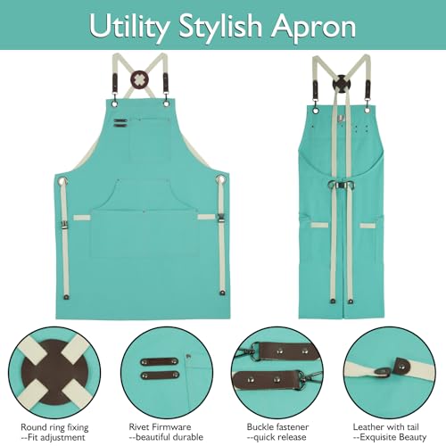 Kitchen Apron, Work Apron, Canvas Apron, Ice Blue - color: Ice Blue