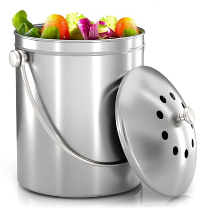 Utopia Kitchen Countertop Compost Bin 1.3 Gallon, Stainless Steel, Silver - color: Silver, size: 1.3 Gallon (Pack of 1)