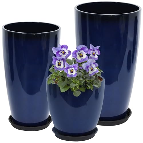 Neoaider Set of 3 Tall Planter, 24/21/12in Large Plastic Planter, Blue - color: Blue