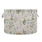 Floral Print Round Storage Basket Collapsible with Handle - color: White Green