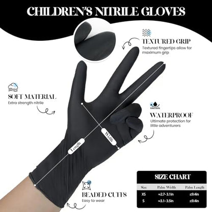 Kids Disposable Gloves, 5-Mil Safe Black Nitrile, XS, 100Ct - color: Black of 100pcs, size: X-Small