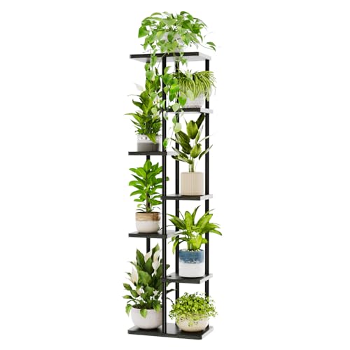 Bamworld Plant Stand 7 Tier Tall Corner Metal Shelf Black - color: Black, size: 7 Tier