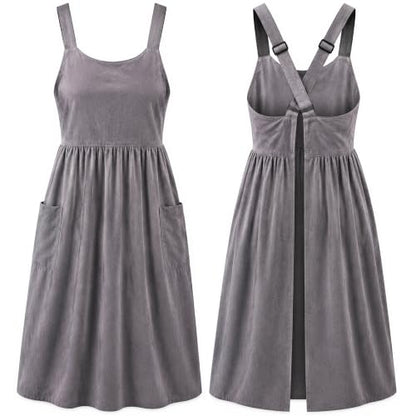Cotton Linen Apron Cross Back Apron for Women with Pockets Pinafore Dress - color: Grey