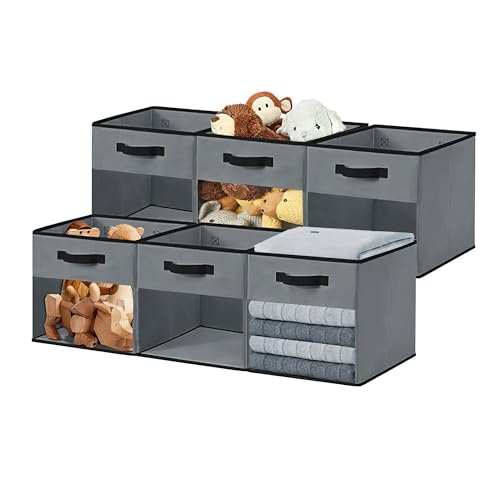 DECOMOMO Storage Bins, Cube Storage Bin with Window - color: Grey, size: Cube 13" / 6pcs