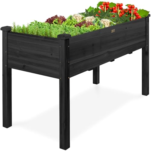 Best Choice Products 48x24x30in Raised Garden Bed, Elevated Wood Planter Box Stand for Backyard, Patio, Balcony w/Bed Liner, 200lb Capacity - Black - color: Black, size: 48x24x30in