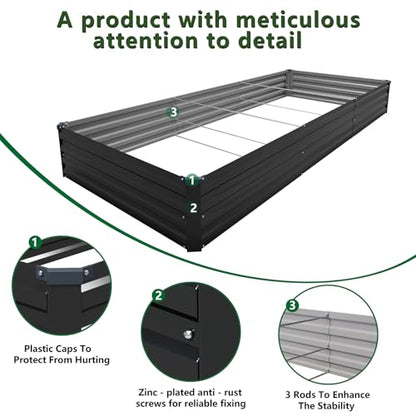 2PCS 12x4x1ft Galvanized Raised Garden Bed Kit,Gardening Planter Box - color: Black, size: 12x4x1FT(2PCS)