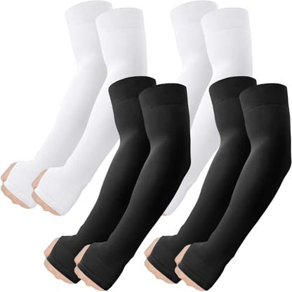 ROXUN Arm Sleeves with Thumb Hole, Cooling UV Sun Protection for Men/Women - color: 4 Pairs - Black+white