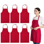 Total 6PCS Red Aprons Bulk for Women Unisex Plain Colour Bib Aprons with 2 Front Pockets Washable Apron for Painting Cooking Baking Kitchen Restaurant Crafting - color: Red