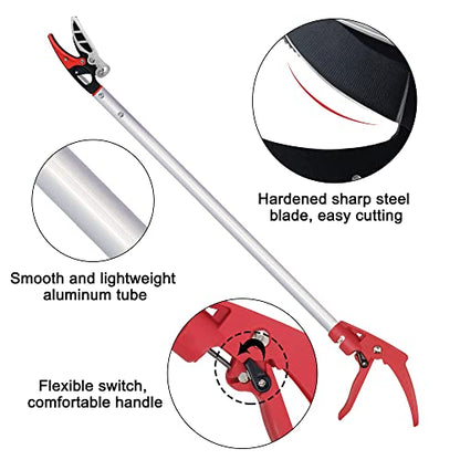 32-Inch Cut and Hold Pruners, Long-Reach Tree Pruner with Rotating Cutter Head, Long Pruning Shears for Garden, Fruit Picking, Branches Trimming