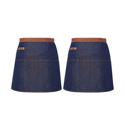 2 Packs Waist Denim Aprons for Restaurant Kitchen Women Waitress Denim Apron - color: Blue