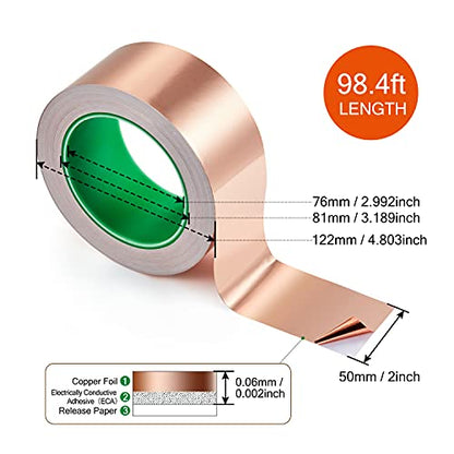 CHANZON Copper Foil Tape 50mm 2inch x 98ft Double Sided Conductive Adhesive - size: 9) 2inch x 98.4ft