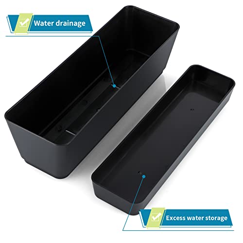 Skelang 3 Pcs Rectangular Plant Pot, 12" Flower Planter Box, Windowsill Container for Succulent, Herb, Vegetable (Black) - color: Black, size: 12 inches