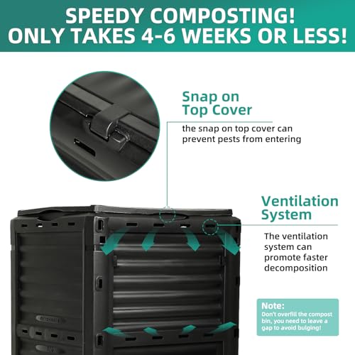 Compost Bin Outdoor, 80 Gallon Large Garden Composter, Black - color: 80 Gallon