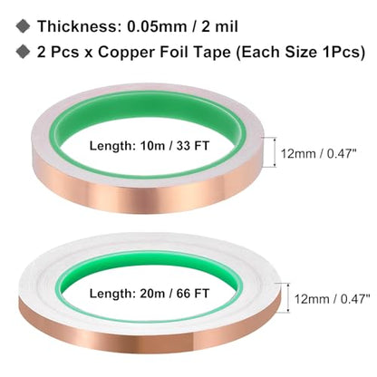 PATIKIL Copper Foil Tape (0.47" x 33/66FT) (1Set) Double Conductive Tape - size: 0.47 Inch x 33/66FT