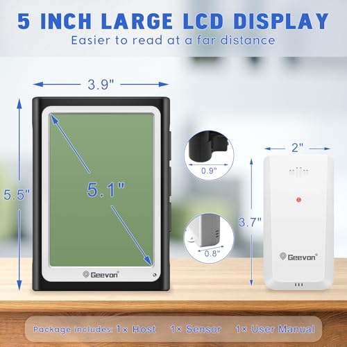 Geevon Large Display Digital Thermometer Hygrometer Indoor Outdoor Wireless