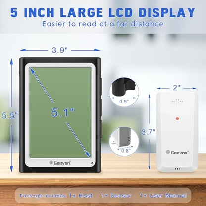 Geevon Large Display Digital Thermometer Hygrometer Indoor Outdoor Wireless