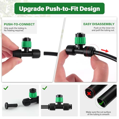 Kalolary 30Pcs Push-to-Fit Drip Irrigation Emitters for 1/4" Tubing - size: 1/4” Push-to-Connect Tee- Vortex- 30P Green