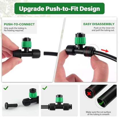 Kalolary 30Pcs Push-to-Fit Drip Irrigation Emitters for 1/4" Tubing - size: 1/4” Push-to-Connect Tee- Vortex- 30P Green