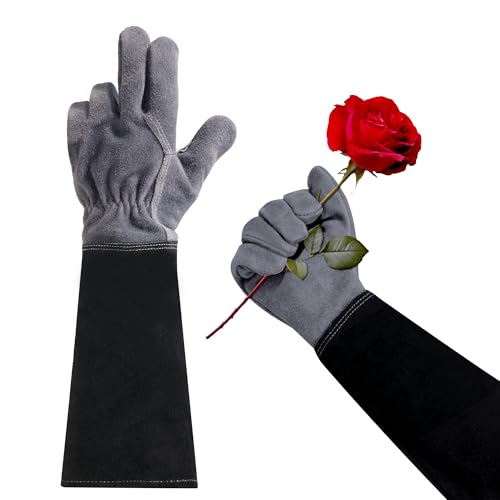 HANDLANDY HLDD Long Gardening Gloves for Women Men - Leather Rose Pruning Gloves Thorn Proof - Breathable Working Glove - color: Dark Grey, size: Large