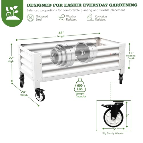 Anleolife Low-Profile Elevated Raised Garden Bed, Antique White - color: Antique White, size: 48x24x22 in