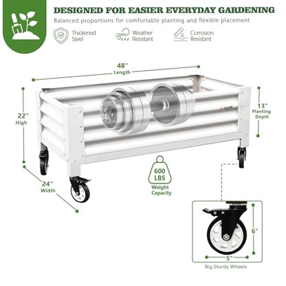 Anleolife Low-Profile Elevated Raised Garden Bed, Antique White - color: Antique White, size: 48x24x22 in