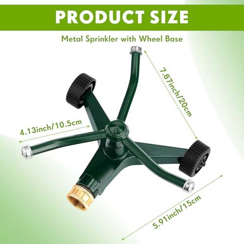 1 Pc Metal Rotary Lawn Sprinkler 3 Arm Heavy Duty 360 Degree Automatic Revolving Whirling Water Sprinkler with Wheeled Base for Lawn Yard Garden Backyard, Cover up to 538 sq ft (Green) - color: Green