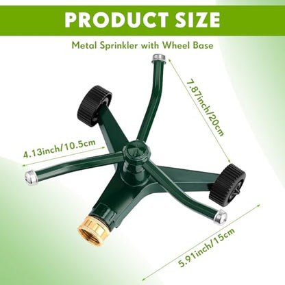 1 Pc Metal Rotary Lawn Sprinkler 3 Arm Heavy Duty 360 Degree Automatic Revolving Whirling Water Sprinkler with Wheeled Base for Lawn Yard Garden Backyard, Cover up to 538 sq ft (Green) - color: Green