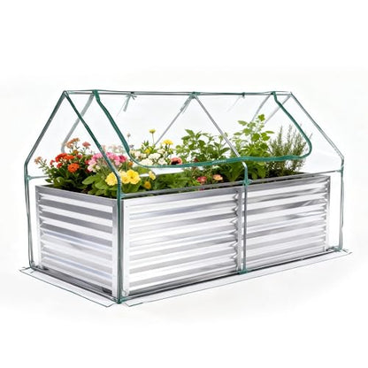 DUMOS Galvanized Raised Garden Bed with Cover, Clear, 6x3x2ft - color: Silver (Transparent Cover), size: 6×3×2ft