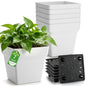 6-Pack 7 Inch Square Planters with Built-in Drainage Tray & Bottom Plug - color: White