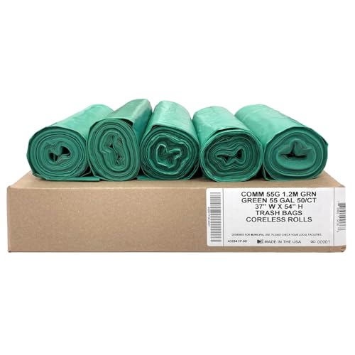 Ultrasac 55 Gal Green Trash Bags, 1.5 MIL (EQ.), 37" x 54" (50 Pack) - color: Green, style: 50-55 Gal, 1.5 Mil Equiv, 50 Count