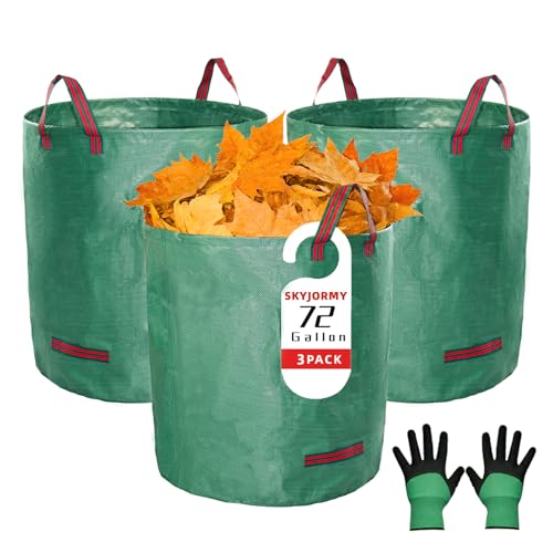 3 Pack 72 Gallon Reusable Yard Waste Bags - size: 3-Pack Bags & 1 Pair of Gloves