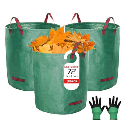3 Pack 72 Gallon Reusable Yard Waste Bags - size: 3-Pack Bags & 1 Pair of Gloves