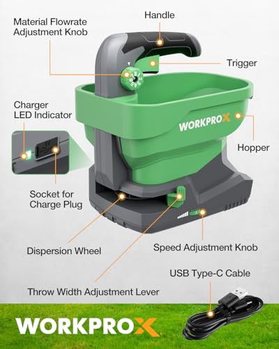 WORKPROX Cordless Battery Powered 7.2V Fertilizer Spreader, 8-Level Setting