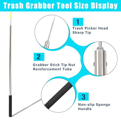 Trash Pickup Tool Grabber,2PC 48Inch Trash Picker Upper High Duty Stainless Steels Tip Lightweight Reinforcement Garbage Debris Nabber Litter Picker Grabber Durability Reacher Yard Stick - size: 48 Inch 2PC