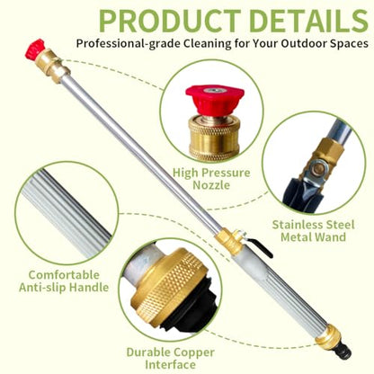 High Pressure Hose Nozzle for Garden Hose,Leak-Free Jet Wand with 5 Nozzles - color: Gray
