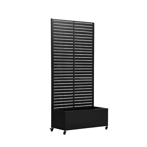 Pia Ricco Planter Box with Trellis, Privacy Planter for Climbing Plants - color: Black-louvered, size: Medium